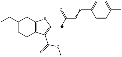 methyl 6-ethyl-2-[[(E)-3-(4-methylphenyl)prop-2-enoyl]amino]-4,5,6,7-tetrahydro-1-benzothiophene-3-carboxylate 구조식 이미지