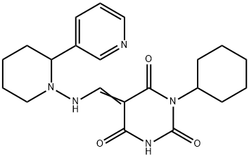 (5Z)-1-cyclohexyl-5-[[(2-pyridin-3-ylpiperidin-1-yl)amino]methylidene]-1,3-diazinane-2,4,6-trione Structure