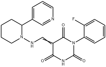 (5Z)-1-(2-fluorophenyl)-5-[[(2-pyridin-3-ylpiperidin-1-yl)amino]methylidene]-1,3-diazinane-2,4,6-trione Structure
