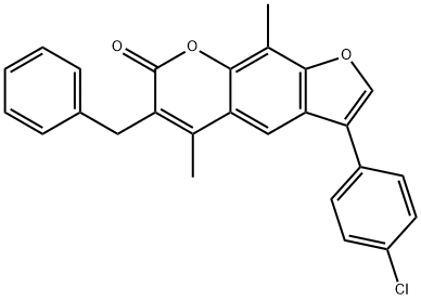 6-benzyl-3-(4-chlorophenyl)-5,9-dimethylfuro[3,2-g]chromen-7-one 구조식 이미지