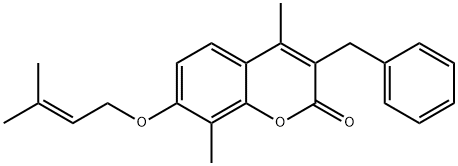 3-benzyl-4,8-dimethyl-7-(3-methylbut-2-enoxy)chromen-2-one Structure