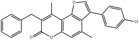 8-benzyl-3-(4-chlorophenyl)-4,9-dimethylfuro[2,3-f]chromen-7-one Structure