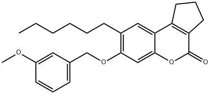 8-hexyl-7-[(3-methoxyphenyl)methoxy]-2,3-dihydro-1H-cyclopenta[c]chromen-4-one Structure