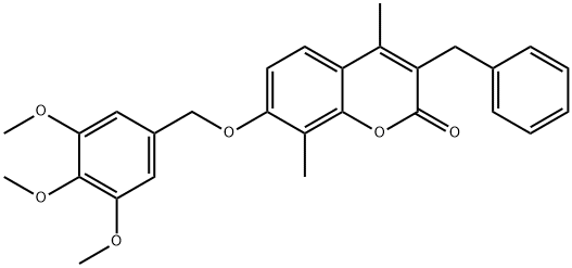 3-benzyl-4,8-dimethyl-7-[(3,4,5-trimethoxyphenyl)methoxy]chromen-2-one 구조식 이미지