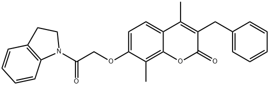 3-benzyl-7-[2-(2,3-dihydroindol-1-yl)-2-oxoethoxy]-4,8-dimethylchromen-2-one 구조식 이미지