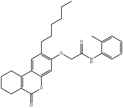2-[(2-hexyl-6-oxo-7,8,9,10-tetrahydrobenzo[c]chromen-3-yl)oxy]-N-(2-methylphenyl)acetamide 구조식 이미지