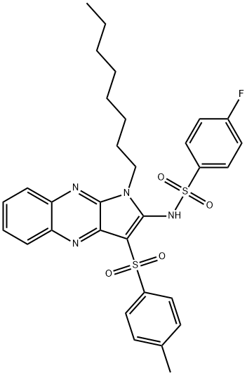 4-fluoro-N-[3-(4-methylphenyl)sulfonyl-1-octylpyrrolo[3,2-b]quinoxalin-2-yl]benzenesulfonamide 구조식 이미지