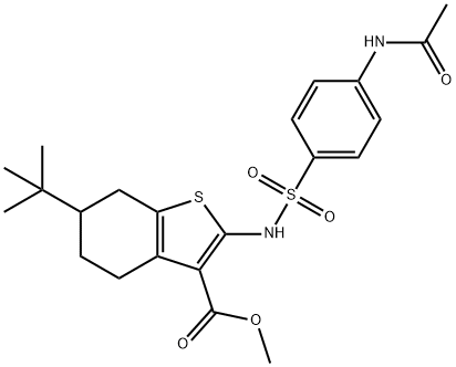 methyl 2-[(4-acetamidophenyl)sulfonylamino]-6-tert-butyl-4,5,6,7-tetrahydro-1-benzothiophene-3-carboxylate 구조식 이미지