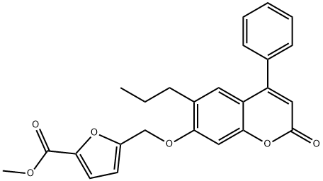 methyl 5-[(2-oxo-4-phenyl-6-propylchromen-7-yl)oxymethyl]furan-2-carboxylate 구조식 이미지
