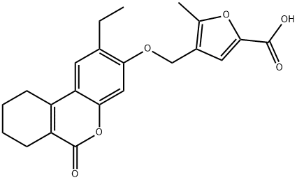 4-[(2-ethyl-6-oxo-7,8,9,10-tetrahydrobenzo[c]chromen-3-yl)oxymethyl]-5-methylfuran-2-carboxylic acid 구조식 이미지