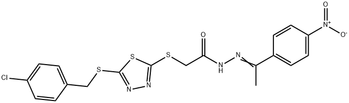 2-[[5-[(4-chlorophenyl)methylsulfanyl]-1,3,4-thiadiazol-2-yl]sulfanyl]-N-[(Z)-1-(4-nitrophenyl)ethylideneamino]acetamide Structure