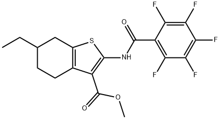 methyl 6-ethyl-2-[(2,3,4,5,6-pentafluorobenzoyl)amino]-4,5,6,7-tetrahydro-1-benzothiophene-3-carboxylate 구조식 이미지