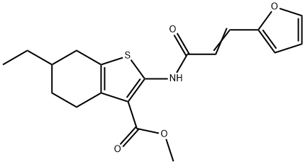 methyl 6-ethyl-2-[[(E)-3-(furan-2-yl)prop-2-enoyl]amino]-4,5,6,7-tetrahydro-1-benzothiophene-3-carboxylate 구조식 이미지