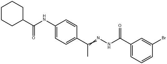 3-bromo-N-[(Z)-1-[4-(cyclohexanecarbonylamino)phenyl]ethylideneamino]benzamide 구조식 이미지