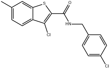 3-chloro-N-[(4-chlorophenyl)methyl]-6-methyl-1-benzothiophene-2-carboxamide Structure
