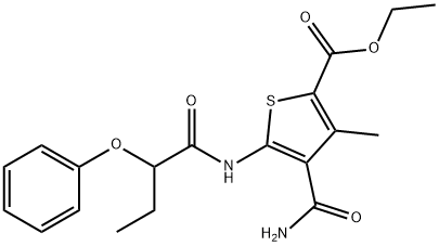 ethyl 4-carbamoyl-3-methyl-5-(2-phenoxybutanoylamino)thiophene-2-carboxylate 구조식 이미지