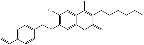 6-chloro-7-[(4-ethenylphenyl)methoxy]-3-hexyl-4-methylchromen-2-one 구조식 이미지