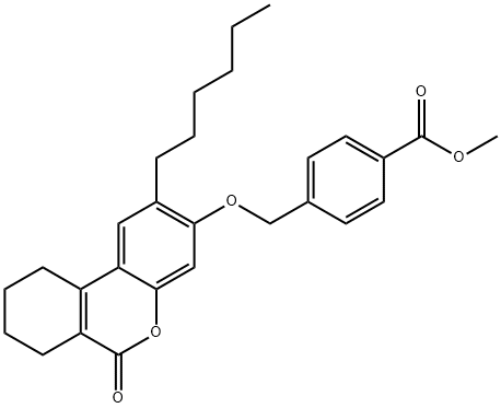 methyl 4-[(2-hexyl-6-oxo-7,8,9,10-tetrahydrobenzo[c]chromen-3-yl)oxymethyl]benzoate Structure