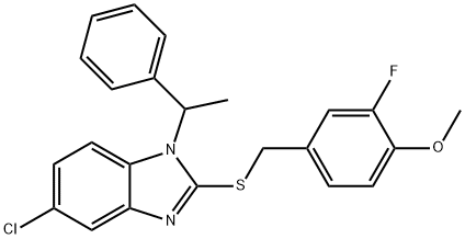 5-chloro-2-[(3-fluoro-4-methoxyphenyl)methylsulfanyl]-1-(1-phenylethyl)benzimidazole Structure