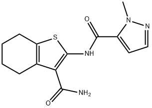 N-(3-carbamoyl-4,5,6,7-tetrahydro-1-benzothiophen-2-yl)-2-methylpyrazole-3-carboxamide 구조식 이미지