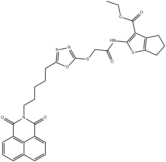 ethyl 2-[[2-[[5-[5-(1,3-dioxobenzo[de]isoquinolin-2-yl)pentyl]-1,3,4-oxadiazol-2-yl]sulfanyl]acetyl]amino]-5,6-dihydro-4H-cyclopenta[b]thiophene-3-carboxylate Structure