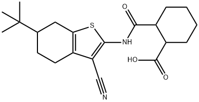 2-[(6-tert-butyl-3-cyano-4,5,6,7-tetrahydro-1-benzothiophen-2-yl)carbamoyl]cyclohexane-1-carboxylic acid 구조식 이미지