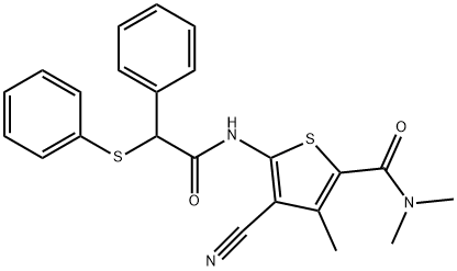 4-cyano-N,N,3-trimethyl-5-[(2-phenyl-2-phenylsulfanylacetyl)amino]thiophene-2-carboxamide 구조식 이미지