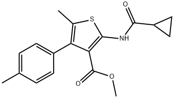 methyl 2-(cyclopropanecarbonylamino)-5-methyl-4-(4-methylphenyl)thiophene-3-carboxylate 구조식 이미지