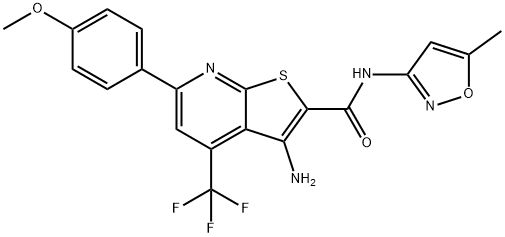 3-amino-6-(4-methoxyphenyl)-N-(5-methyl-1,2-oxazol-3-yl)-4-(trifluoromethyl)thieno[2,3-b]pyridine-2-carboxamide Structure