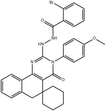 2-bromo-N'-[3-(4-methoxyphenyl)-4-oxospiro[6H-benzo[h]quinazoline-5,1'-cyclohexane]-2-yl]benzohydrazide 구조식 이미지