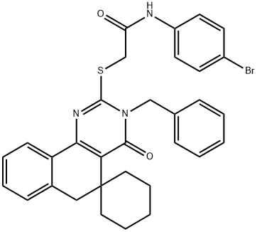 2-(3-benzyl-4-oxospiro[6H-benzo[h]quinazoline-5,1'-cyclohexane]-2-yl)sulfanyl-N-(4-bromophenyl)acetamide 구조식 이미지