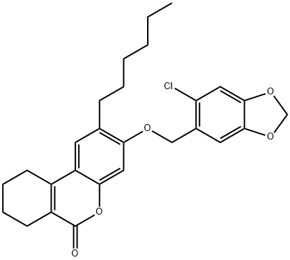 3-[(6-chloro-1,3-benzodioxol-5-yl)methoxy]-2-hexyl-7,8,9,10-tetrahydrobenzo[c]chromen-6-one Structure