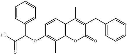 2-(3-benzyl-4,8-dimethyl-2-oxochromen-7-yl)oxy-2-phenylacetic acid Structure