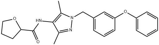 N-[3,5-dimethyl-1-[(3-phenoxyphenyl)methyl]pyrazol-4-yl]oxolane-2-carboxamide 구조식 이미지