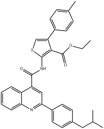 ethyl 4-(4-methylphenyl)-2-[[2-[4-(2-methylpropyl)phenyl]quinoline-4-carbonyl]amino]thiophene-3-carboxylate 구조식 이미지