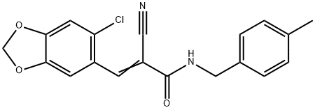 (E)-3-(6-chloro-1,3-benzodioxol-5-yl)-2-cyano-N-[(4-methylphenyl)methyl]prop-2-enamide 구조식 이미지
