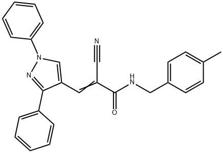 (Z)-2-cyano-3-(1,3-diphenylpyrazol-4-yl)-N-[(4-methylphenyl)methyl]prop-2-enamide 구조식 이미지