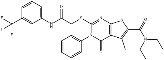 N,N-diethyl-5-methyl-4-oxo-2-[2-oxo-2-[3-(trifluoromethyl)anilino]ethyl]sulfanyl-3-phenylthieno[2,3-d]pyrimidine-6-carboxamide Structure