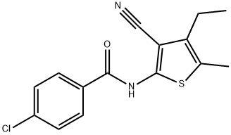 4-chloro-N-(3-cyano-4-ethyl-5-methylthiophen-2-yl)benzamide 구조식 이미지