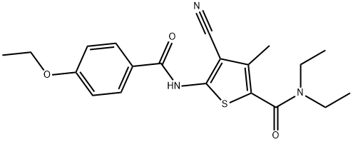 4-cyano-5-[(4-ethoxybenzoyl)amino]-N,N-diethyl-3-methylthiophene-2-carboxamide 구조식 이미지