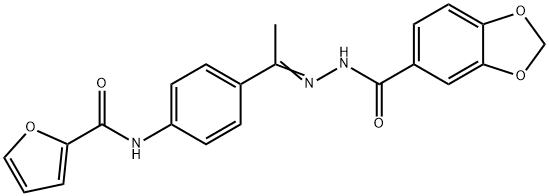 N-[(E)-1-[4-(furan-2-carbonylamino)phenyl]ethylideneamino]-1,3-benzodioxole-5-carboxamide 구조식 이미지