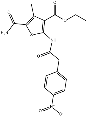 ethyl 5-carbamoyl-4-methyl-2-[[2-(4-nitrophenyl)acetyl]amino]thiophene-3-carboxylate Structure