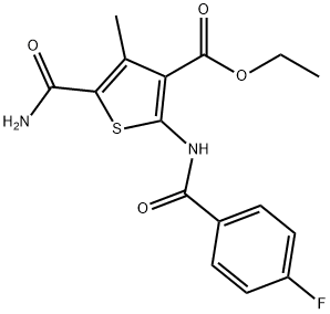 ethyl 5-carbamoyl-2-[(4-fluorobenzoyl)amino]-4-methylthiophene-3-carboxylate Structure