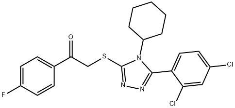 2-[[4-cyclohexyl-5-(2,4-dichlorophenyl)-1,2,4-triazol-3-yl]sulfanyl]-1-(4-fluorophenyl)ethanone 구조식 이미지