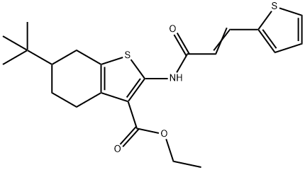 ethyl 6-tert-butyl-2-[[(E)-3-thiophen-2-ylprop-2-enoyl]amino]-4,5,6,7-tetrahydro-1-benzothiophene-3-carboxylate 구조식 이미지