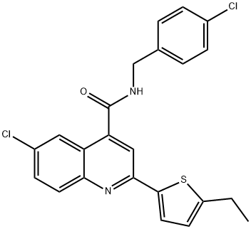 6-chloro-N-[(4-chlorophenyl)methyl]-2-(5-ethylthiophen-2-yl)quinoline-4-carboxamide 구조식 이미지