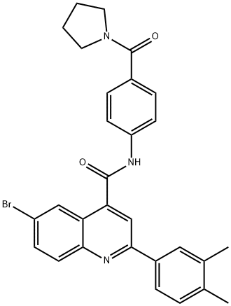 6-bromo-2-(3,4-dimethylphenyl)-N-[4-(pyrrolidine-1-carbonyl)phenyl]quinoline-4-carboxamide 구조식 이미지