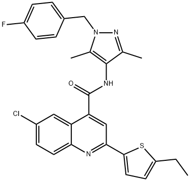 6-chloro-2-(5-ethylthiophen-2-yl)-N-[1-[(4-fluorophenyl)methyl]-3,5-dimethylpyrazol-4-yl]quinoline-4-carboxamide 구조식 이미지