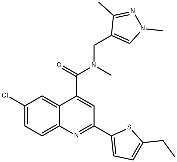 6-chloro-N-[(1,3-dimethylpyrazol-4-yl)methyl]-2-(5-ethylthiophen-2-yl)-N-methylquinoline-4-carboxamide 구조식 이미지