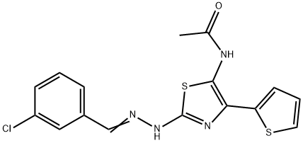 N-[2-[(2Z)-2-[(3-chlorophenyl)methylidene]hydrazinyl]-4-thiophen-2-yl-1,3-thiazol-5-yl]acetamide 구조식 이미지